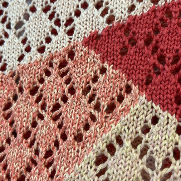 J Jill Color-Blocked Crocheted Orange Peach Cardigan Sweater Cotton Linen Blend - Picture 9 of 12